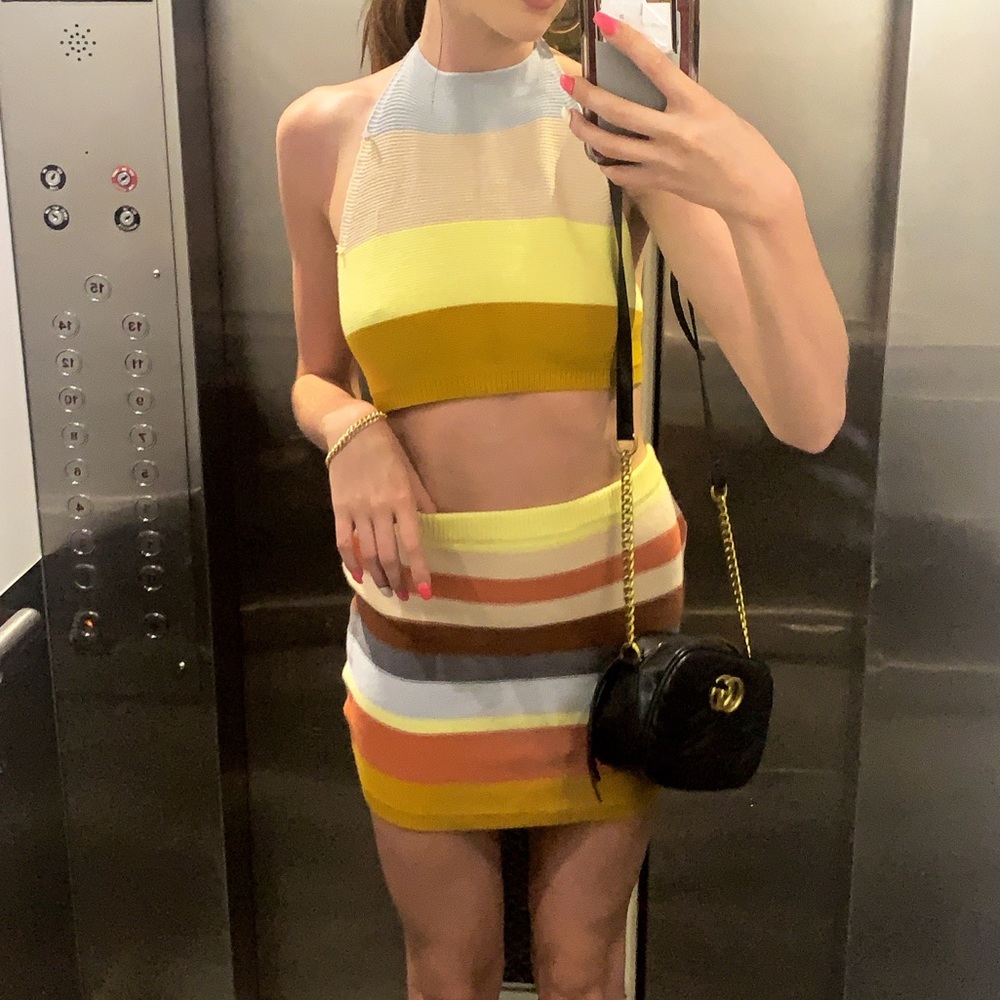 Colorful knit crop and skirt set!!